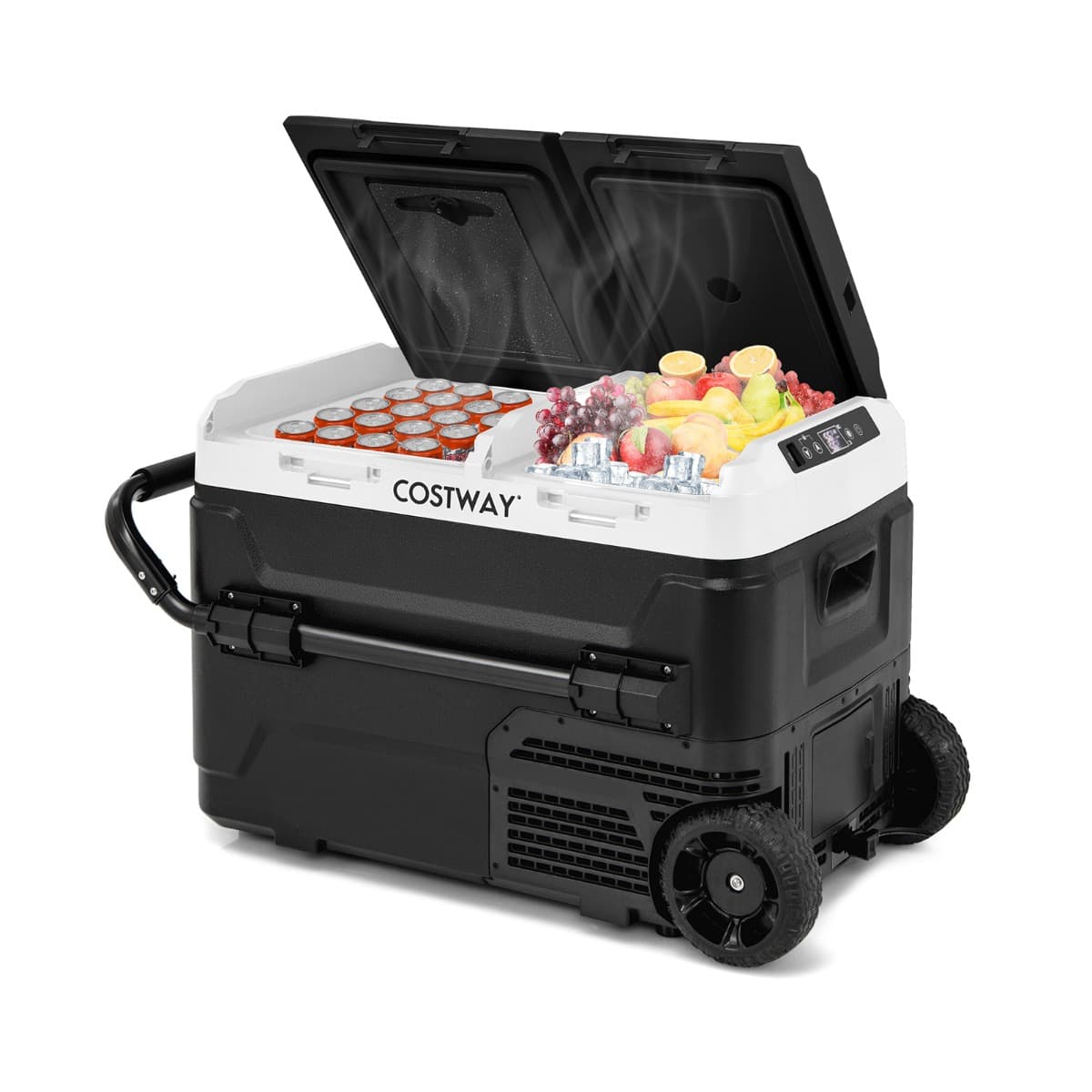 CostwayGlacière Électrique Portable Double Zone 40L Réfrigérateur de Voiture 12 V à Compresseur -20℃ ~ 20℃ 12/24V CC et 100-240V CA Noir