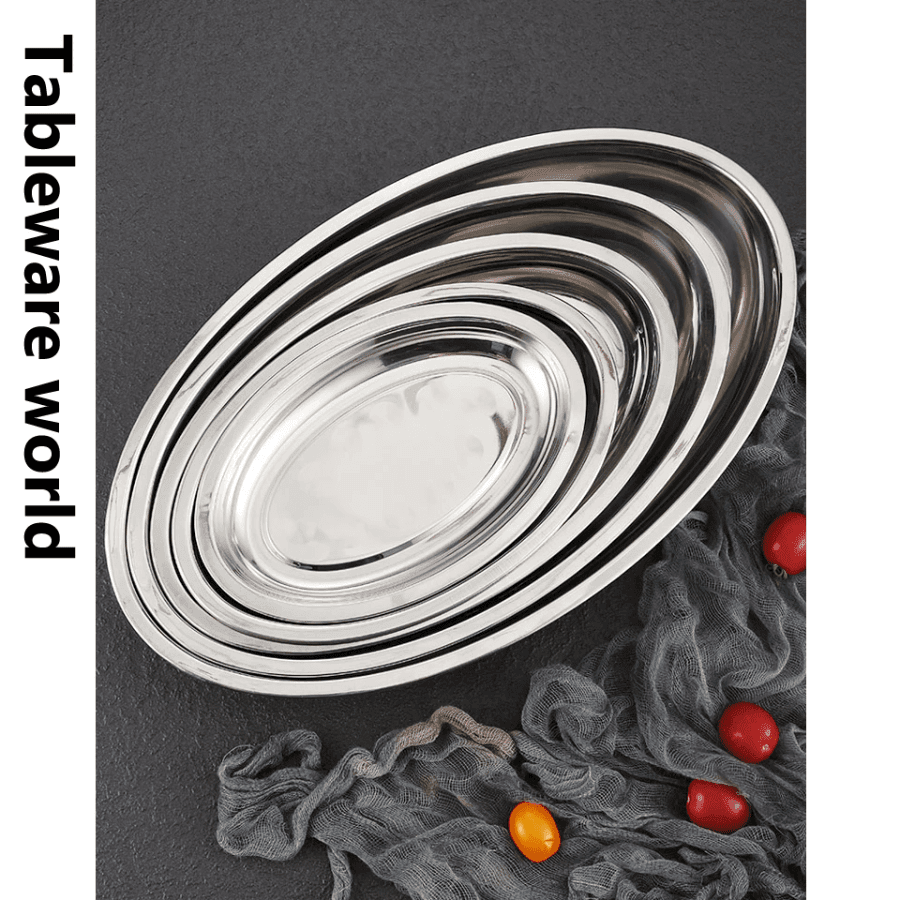 Assiette de plat principal épaissie et approfondie de restaurant, assiette de poisson cuit à la vapeur ovale, plateau de fruits de mer grillés et