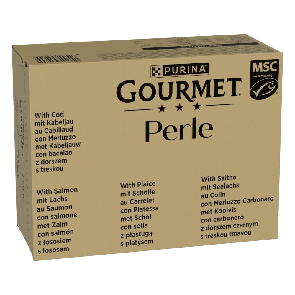 96x85g Jumbopack Gourmet Perle petits morceaux de fruits de mer en sauce (4 variétés) Pâtée pour chat